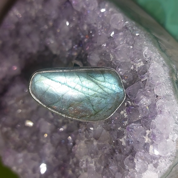 Flash Labradorite Unique Shaped Ring Size 8 - Picture 5 of 7